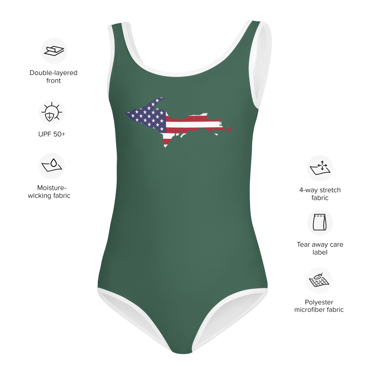 Michigan Upper Peninsula Toddler Swimsuit (w/ UP USA Flag) | Ginger Ale Green