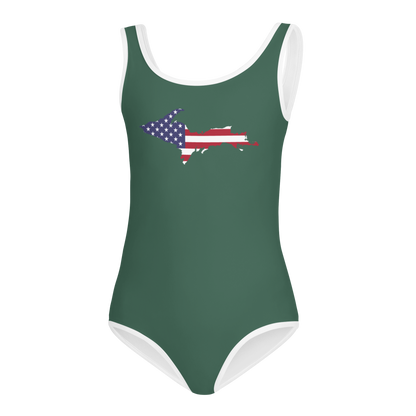 Michigan Upper Peninsula Toddler Swimsuit (w/ UP USA Flag) | Ginger Ale Green