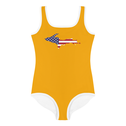 Michigan Upper Peninsula Toddler Swimsuit (w/ UP USA Flag) | Birch Leaf Orange