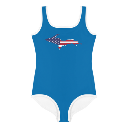 Michigan Upper Peninsula Toddler Swimsuit (w/ UP USA Flag) | Azure