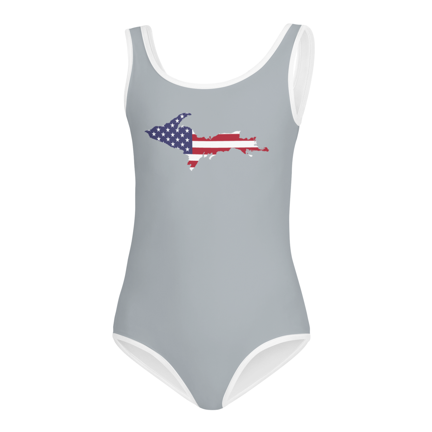 Michigan Upper Peninsula Toddler Swimsuit (w/ UP USA Flag) | Silver