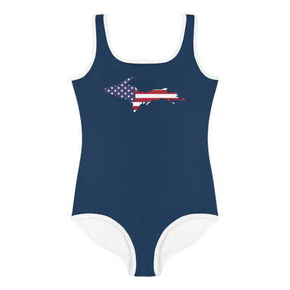 Michigan Upper Peninsula Toddler Swimsuit (w/ UP USA Flag) | Navy