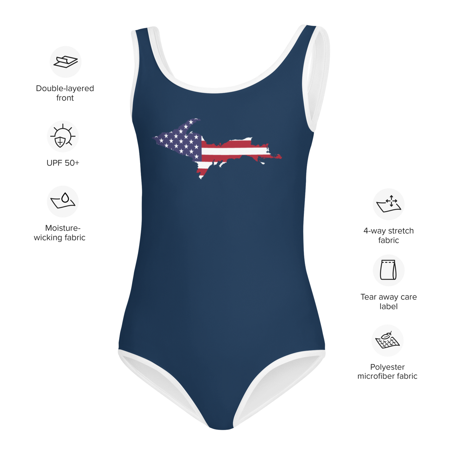 Michigan Upper Peninsula Toddler Swimsuit (w/ UP USA Flag) | Navy