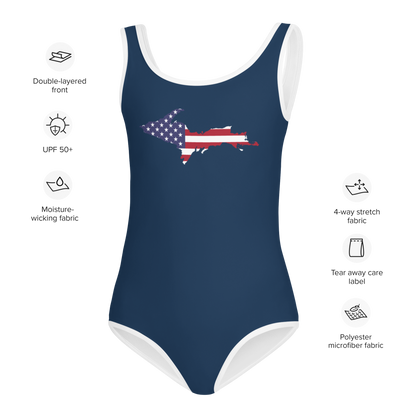 Michigan Upper Peninsula Toddler Swimsuit (w/ UP USA Flag) | Navy