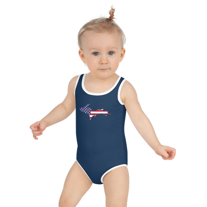 Michigan Upper Peninsula Toddler Swimsuit (w/ UP USA Flag) | Navy