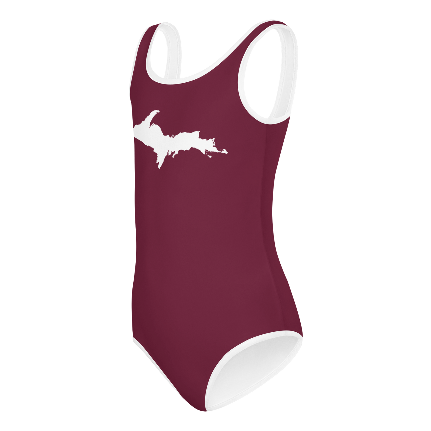 Michigan Upper Peninsula Toddler Swimsuit (w/ UP Outline) | Old Mission Burgundy