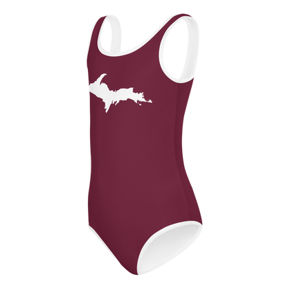 Michigan Upper Peninsula Toddler Swimsuit (w/ UP Outline) | Old Mission Burgundy