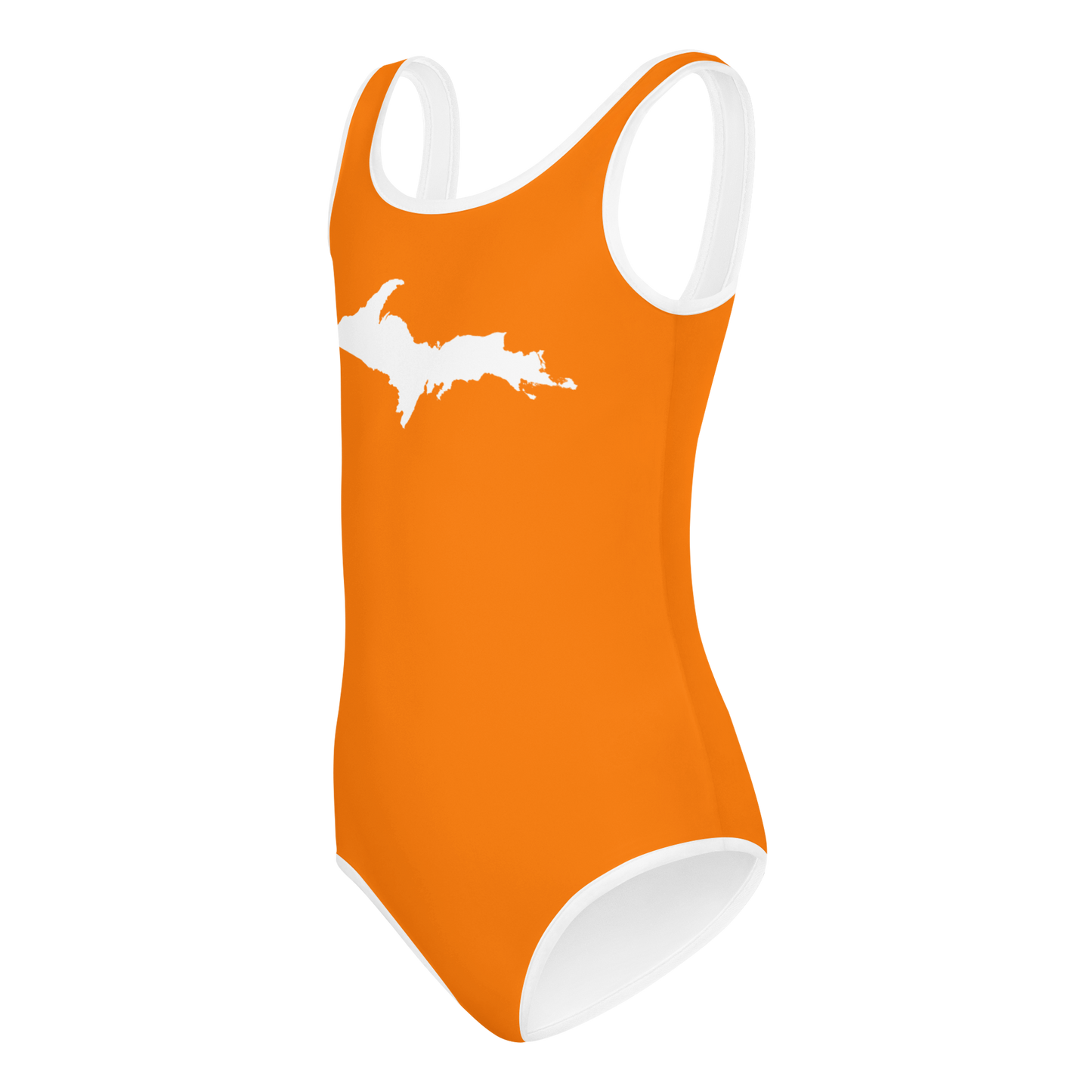 Michigan Upper Peninsula Toddler Swimsuit (w/ UP Outline) | Safety Orange