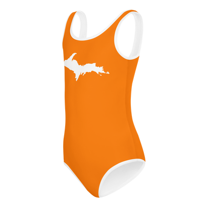 Michigan Upper Peninsula Toddler Swimsuit (w/ UP Outline) | Safety Orange