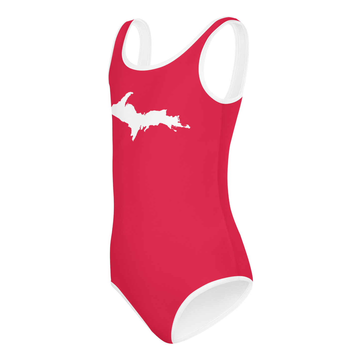 Michigan Upper Peninsula Toddler Swimsuit (w/ UP Outline) | Lighthouse Red