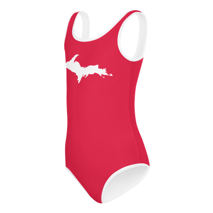 Michigan Upper Peninsula Toddler Swimsuit (w/ UP Outline) | Lighthouse Red