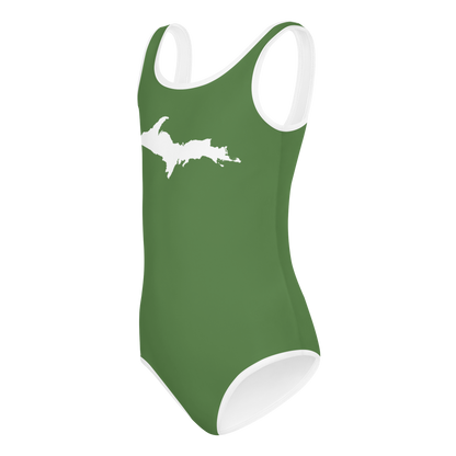 Michigan Upper Peninsula Toddler Swimsuit (w/ UP Outline) | Pine Green