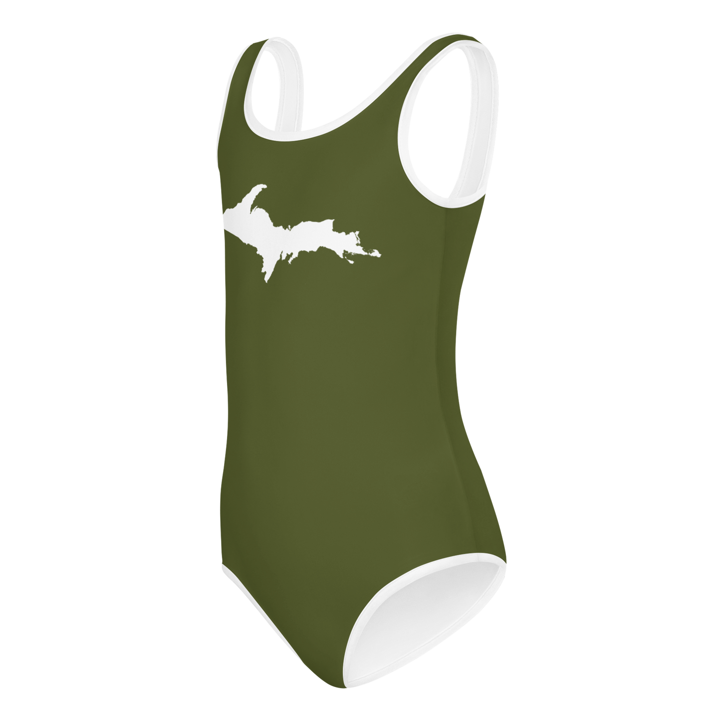 Michigan Upper Peninsula Toddler Swimsuit (w/ UP Outline) | Army Green