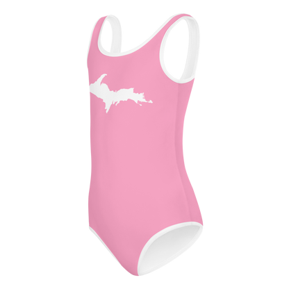 Michigan Upper Peninsula Toddler Swimsuit (w/ UP Outline) | '67 Caddie Pink