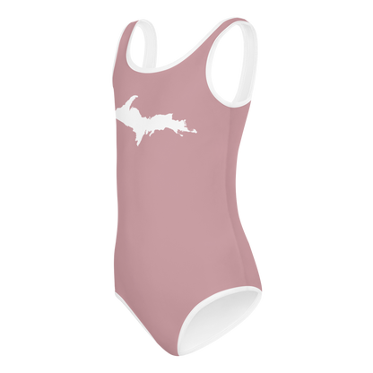 Michigan Upper Peninsula Toddler Swimsuit (w/ UP Outline) | Cherry Blossom Pink