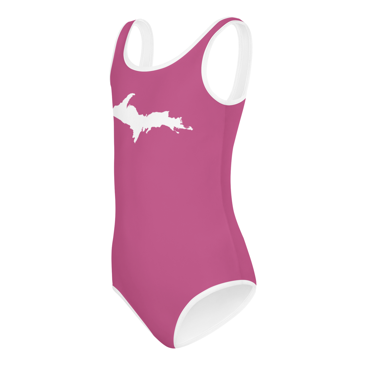 Michigan Upper Peninsula Toddler Swimsuit (w/ UP Outline) | Apple Blossom Pink