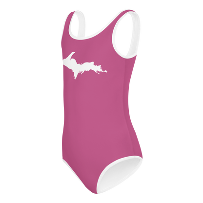 Michigan Upper Peninsula Toddler Swimsuit (w/ UP Outline) | Apple Blossom Pink