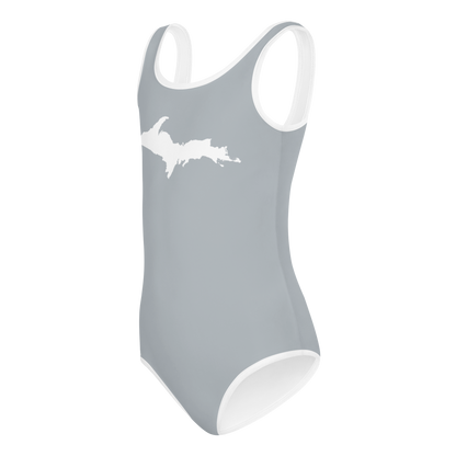 Michigan Upper Peninsula Toddler Swimsuit (w/ UP Outline) | Silver