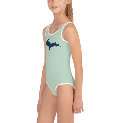 Michigan Upper Peninsula Toddler Swimsuit (w/ UP Outline) | Sea Green