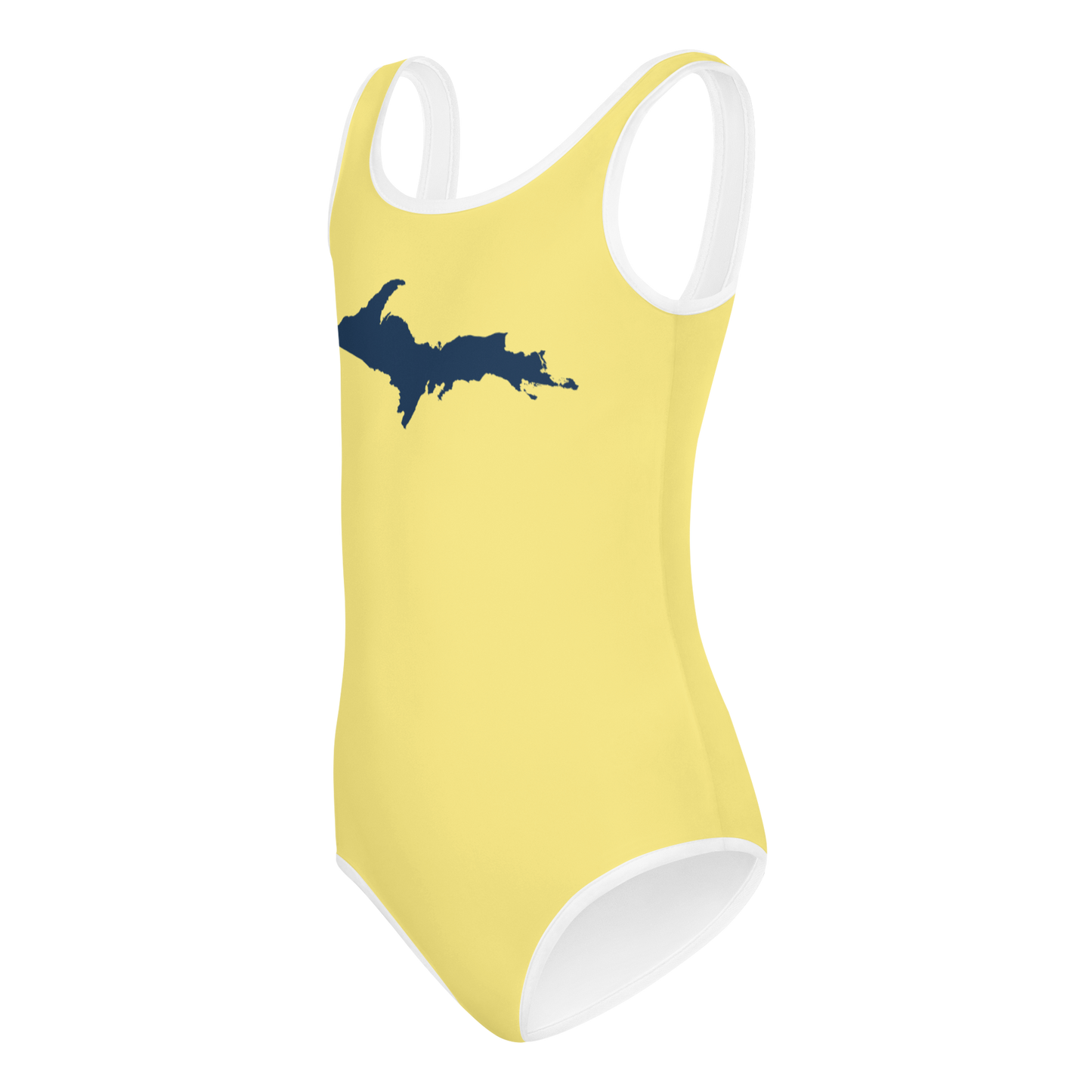 Michigan Upper Peninsula Toddler Swimsuit (w/ UP Outline) | Cherry Yellow