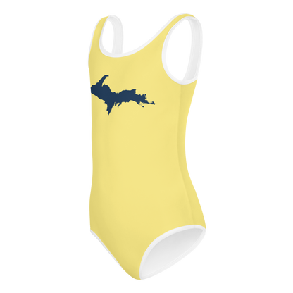 Michigan Upper Peninsula Toddler Swimsuit (w/ UP Outline) | Cherry Yellow