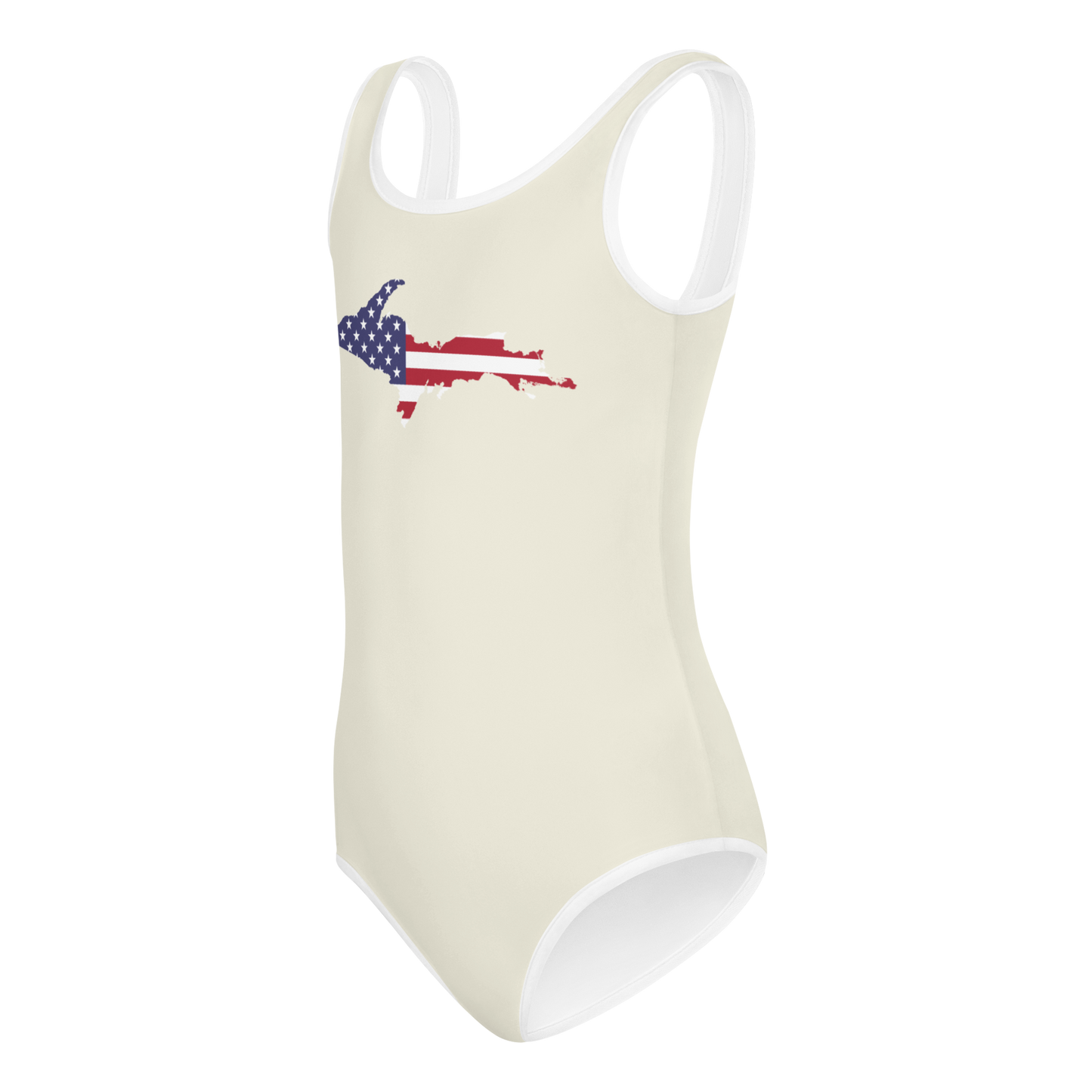 Michigan Upper Peninsula Toddler Swimsuit (w/ UP USA Flag) | Ivory White