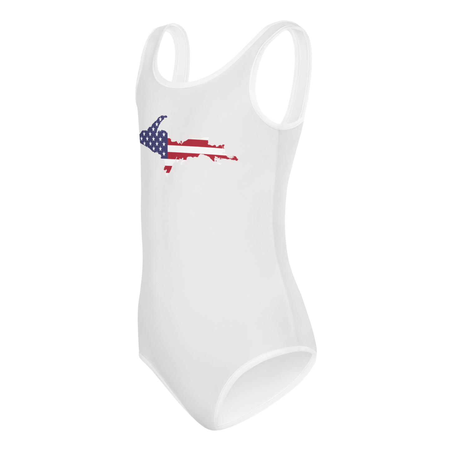 Michigan Upper Peninsula Toddler Swimsuit (w/ UP USA Flag) | Birch Bark White