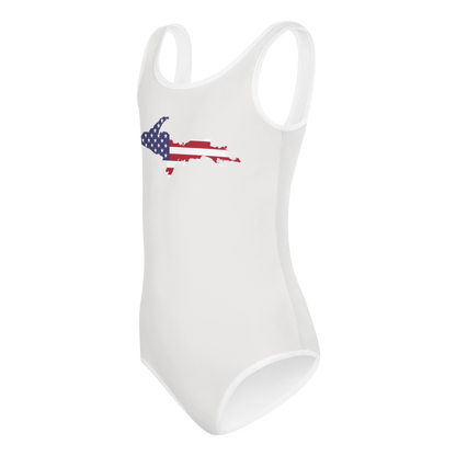 Michigan Upper Peninsula Toddler Swimsuit (w/ UP USA Flag) | Birch Bark White