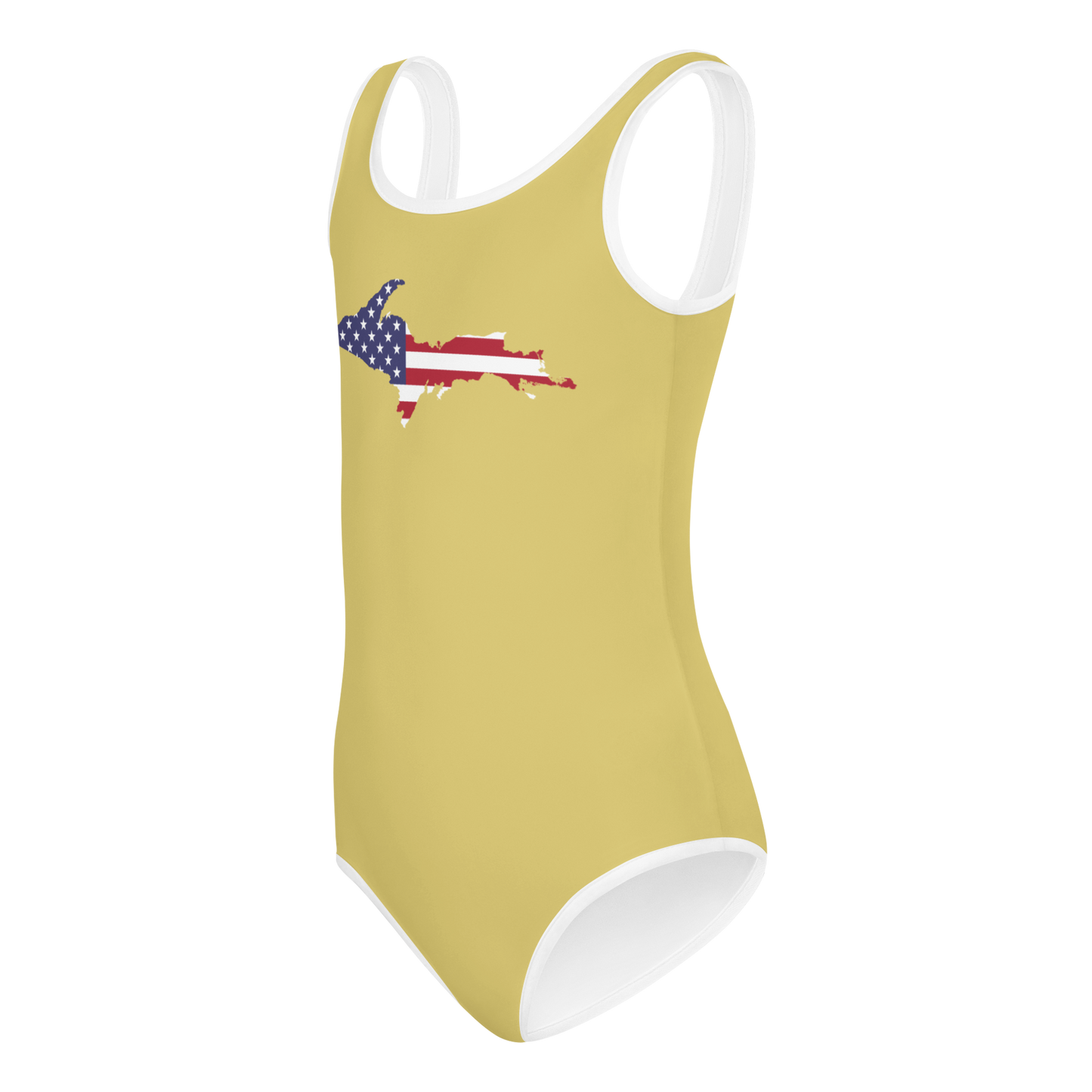 Michigan Upper Peninsula Toddler Swimsuit (w/ UP USA Flag) | Plum Yellow