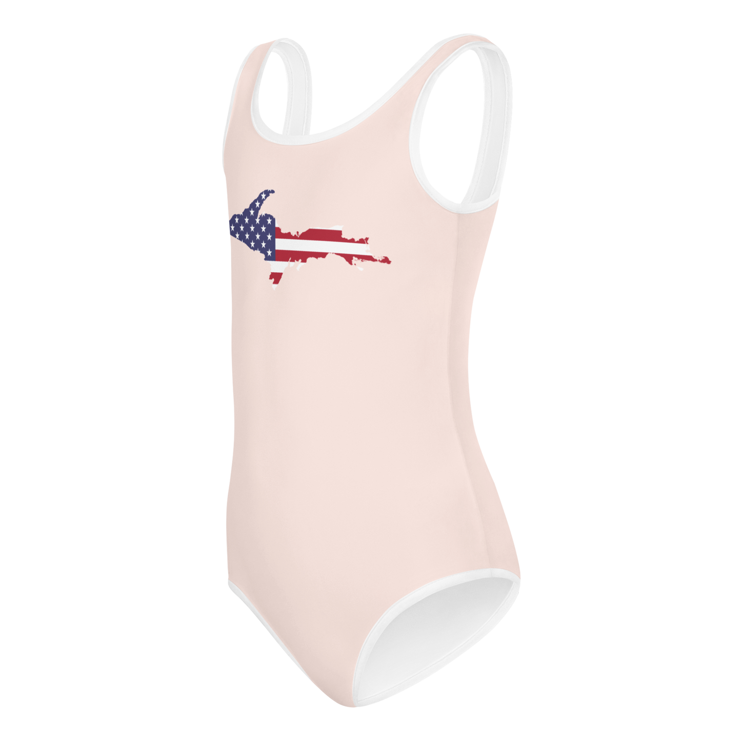 Michigan Upper Peninsula Toddler Swimsuit (w/ UP USA Flag) | Champagne Pink