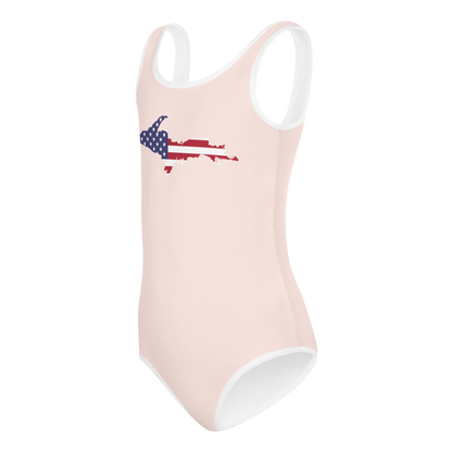 Michigan Upper Peninsula Toddler Swimsuit (w/ UP USA Flag) | Champagne Pink