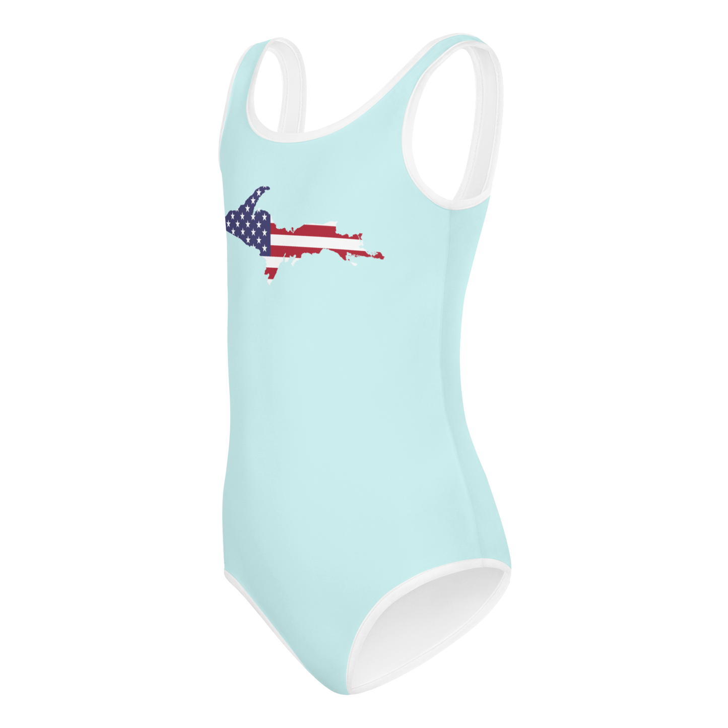 Michigan Upper Peninsula Toddler Swimsuit (w/ UP USA Flag) | Cyan