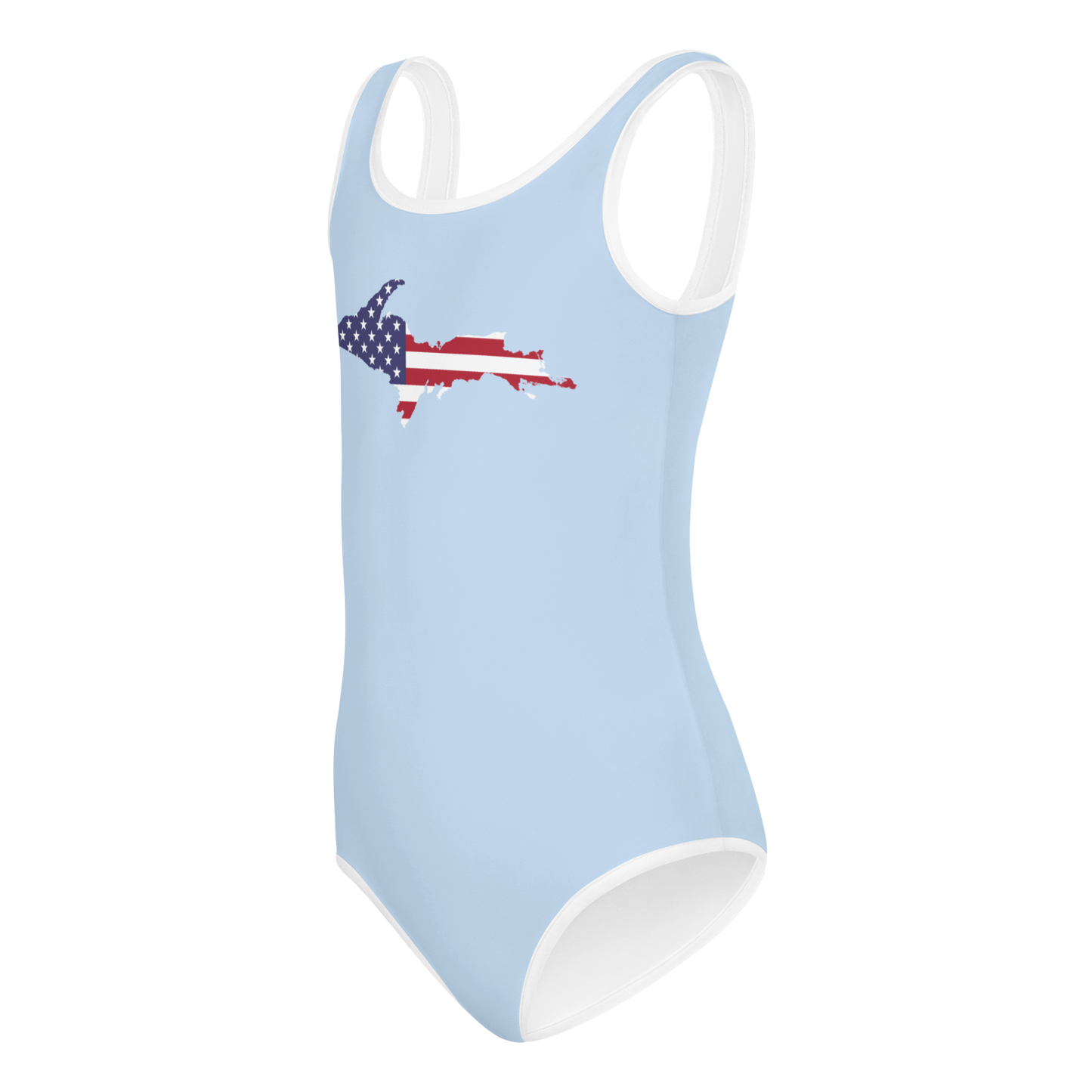 Michigan Upper Peninsula Toddler Swimsuit (w/ UP USA Flag) | Light Blue