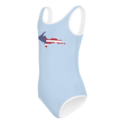 Michigan Upper Peninsula Toddler Swimsuit (w/ UP USA Flag) | Light Blue