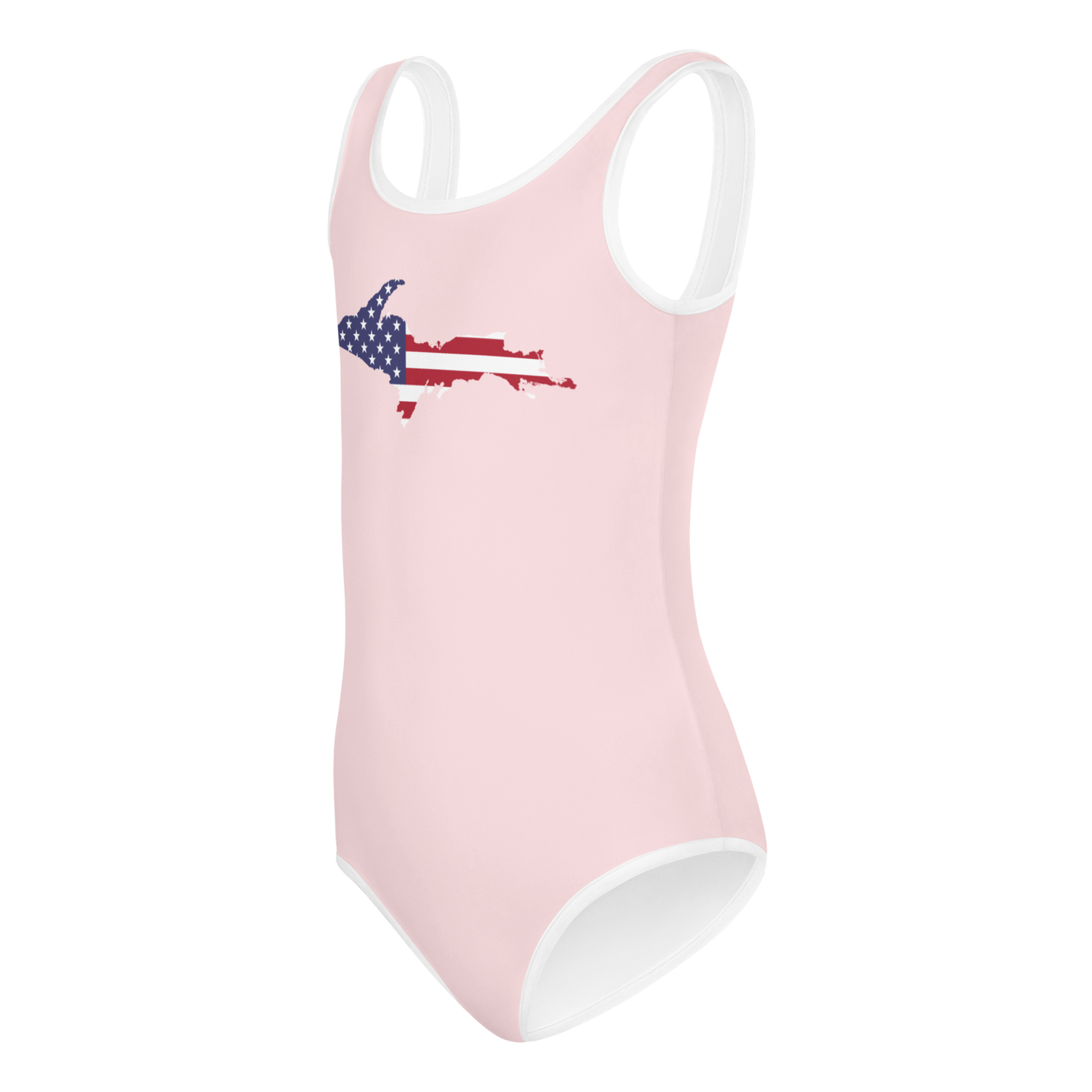 Michigan Upper Peninsula Toddler Swimsuit (w/ UP USA Flag) | Pale Pink