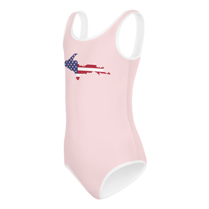 Michigan Upper Peninsula Toddler Swimsuit (w/ UP USA Flag) | Pale Pink