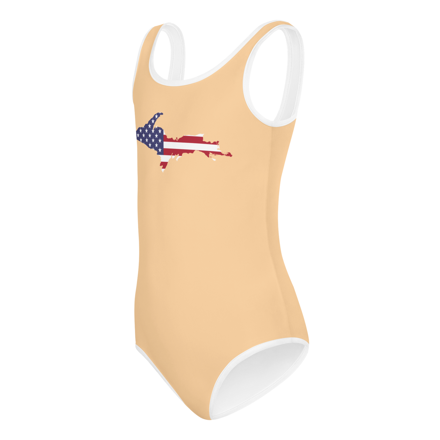 Michigan Upper Peninsula Toddler Swimsuit (w/ UP USA Flag) | Pale Apricot