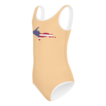 Michigan Upper Peninsula Toddler Swimsuit (w/ UP USA Flag) | Pale Apricot