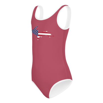 Michigan Upper Peninsula Toddler Swimsuit (w/ UP USA Flag) | Popstar Pink