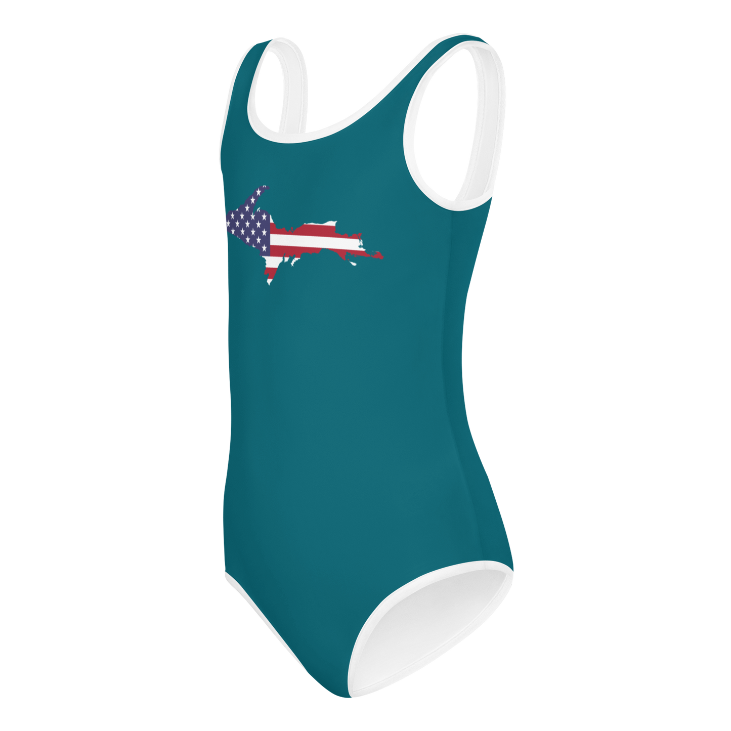 Michigan Upper Peninsula Toddler Swimsuit (w/ UP USA Flag) | Auburn Hills Teal