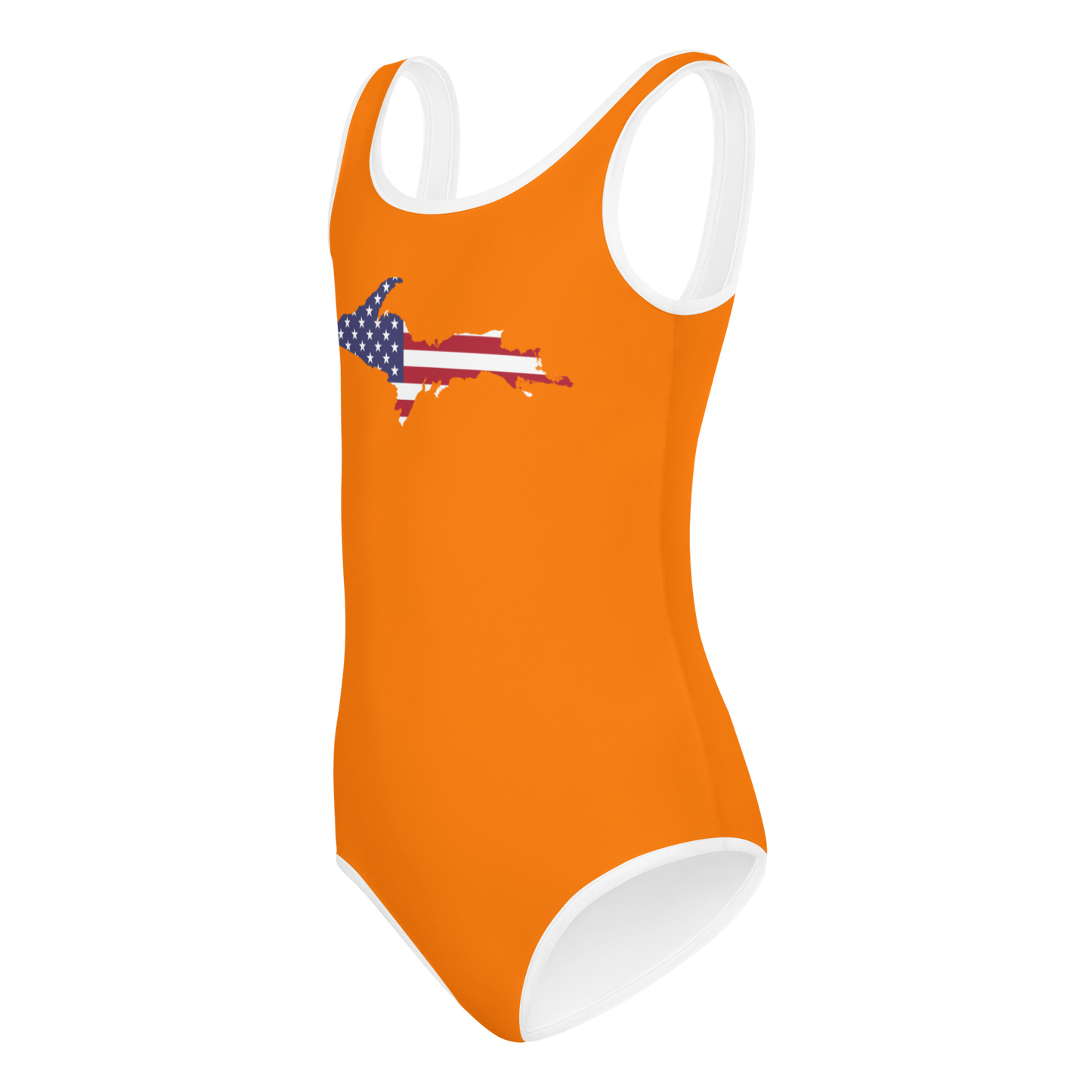 Michigan Upper Peninsula Toddler Swimsuit (w/ UP USA Flag) | Safety Orange