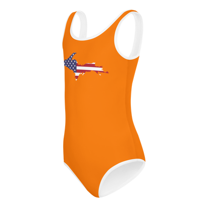 Michigan Upper Peninsula Toddler Swimsuit (w/ UP USA Flag) | Safety Orange