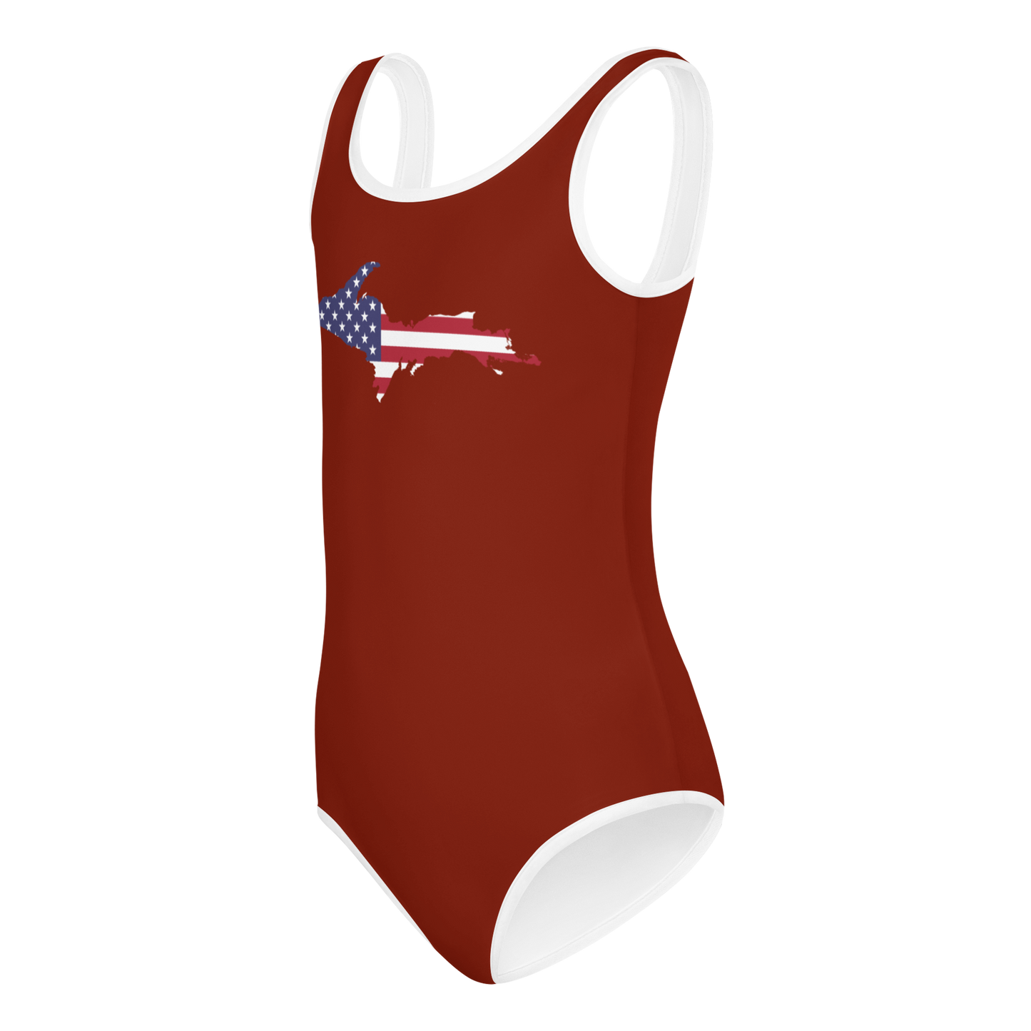 Michigan Upper Peninsula Toddler Swimsuit (w/ UP USA Flag) | Cherryland Red