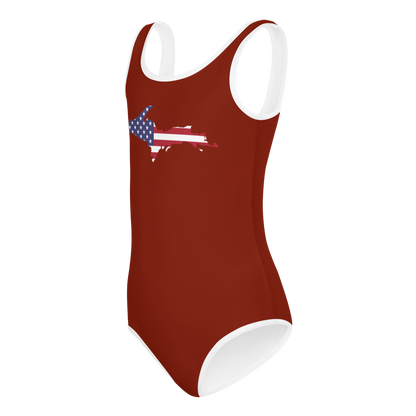 Michigan Upper Peninsula Toddler Swimsuit (w/ UP USA Flag) | Cherryland Red