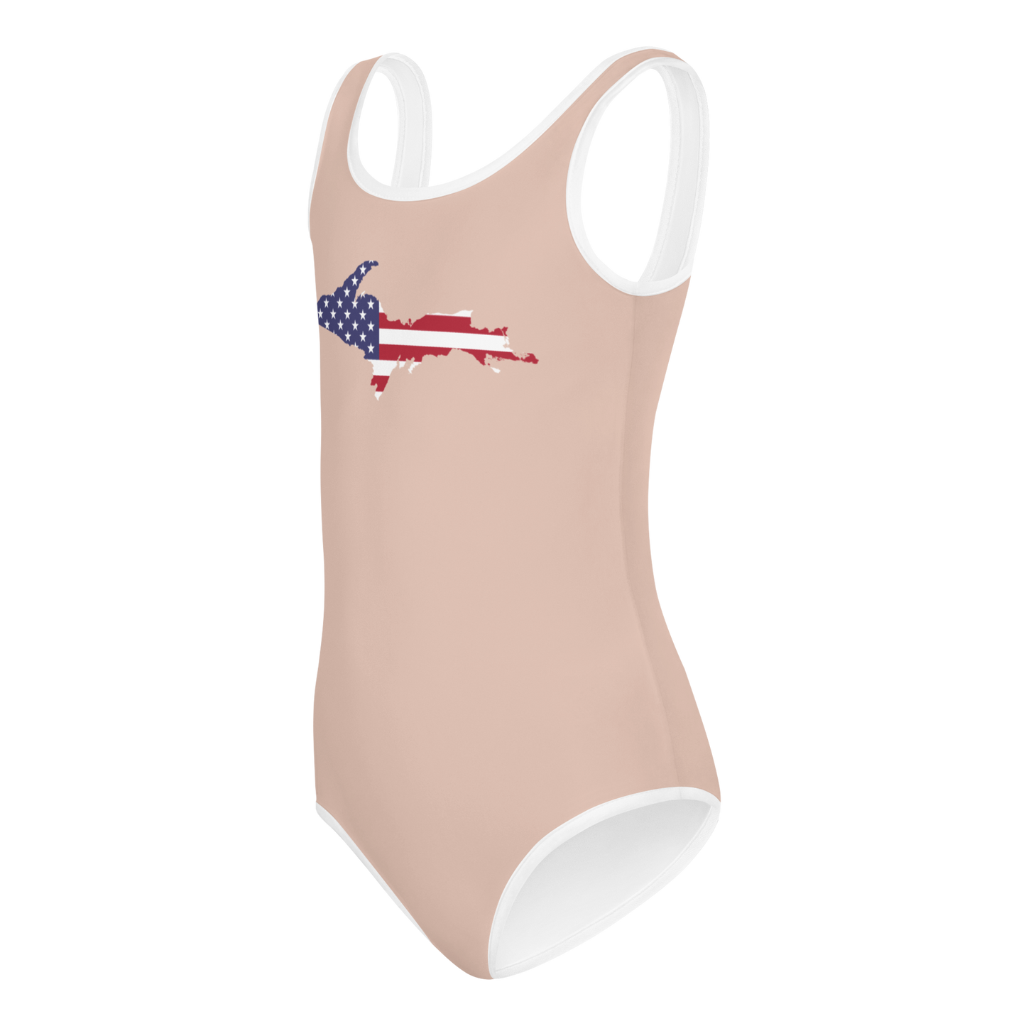 Michigan Upper Peninsula Toddler Swimsuit (w/ UP USA Flag) | Rose Gold