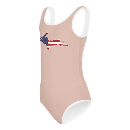 Michigan Upper Peninsula Toddler Swimsuit (w/ UP USA Flag) | Rose Gold