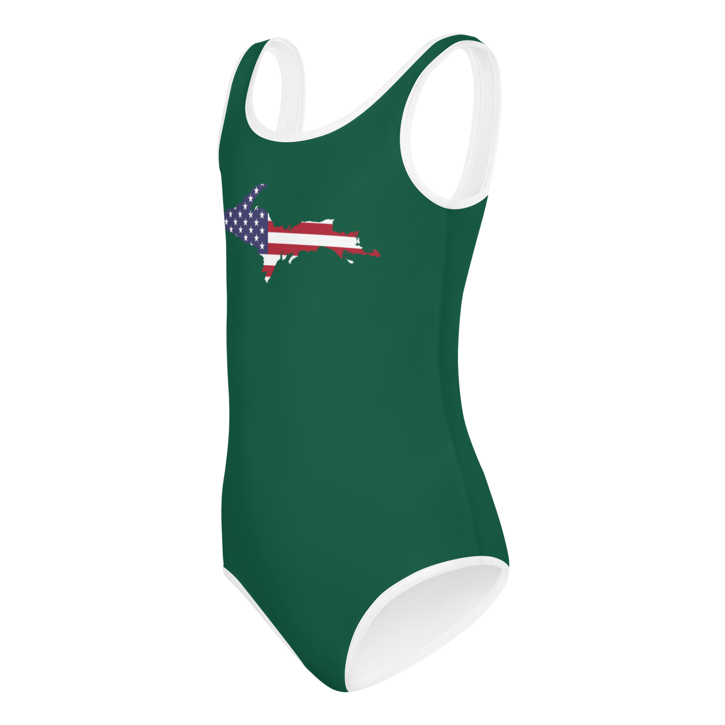 Michigan Upper Peninsula Toddler Swimsuit (w/ UP USA Flag) | Superior Green