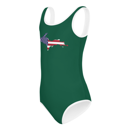 Michigan Upper Peninsula Toddler Swimsuit (w/ UP USA Flag) | Superior Green