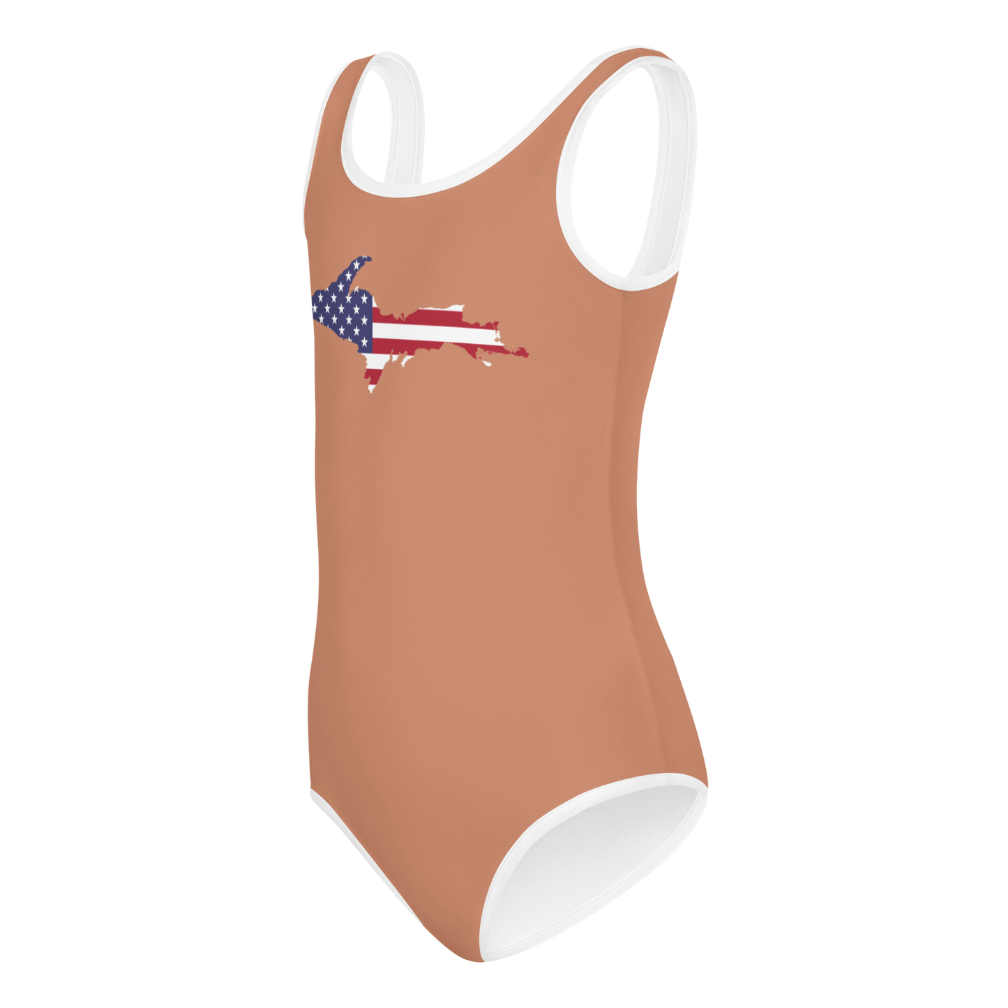 Michigan Upper Peninsula Toddler Swimsuit (w/ UP USA Flag) | Copper Color