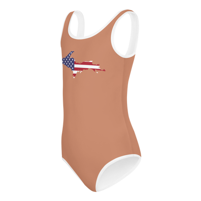 Michigan Upper Peninsula Toddler Swimsuit (w/ UP USA Flag) | Copper Color